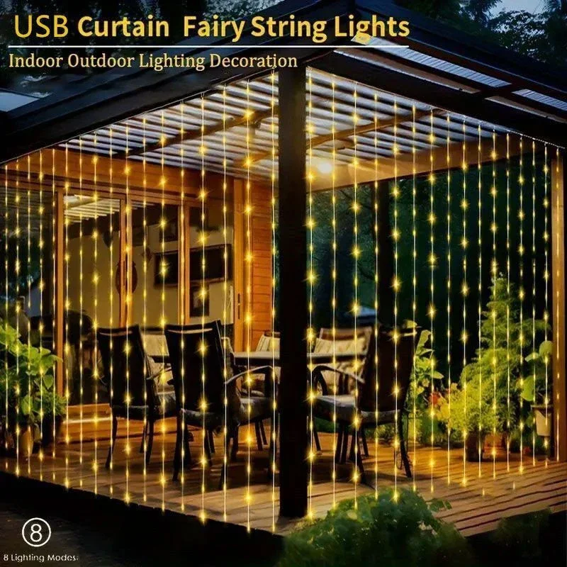 Description Picture 4 of itemRemote Control 8 Mode USB LED Curtain Garland String Lights 3M/6M Outdoor Garden Fairy Light Christmas Tree Wedding Decorations