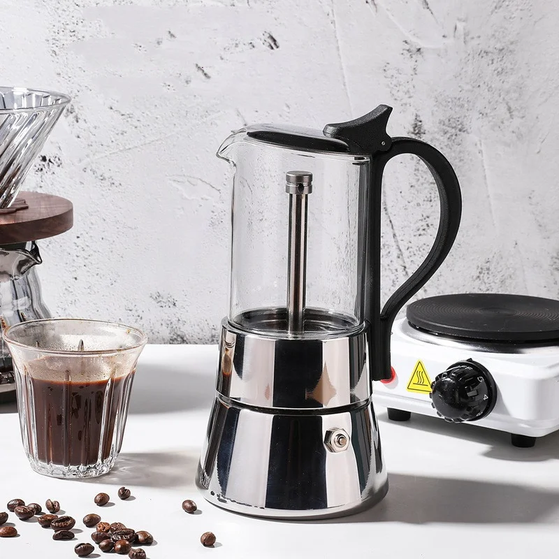 

200ml Household Moka Pot High Borosilicate Glass Hand Coffee Maker Portable Concentrated Stainless Steel Appliance Coffee Maker