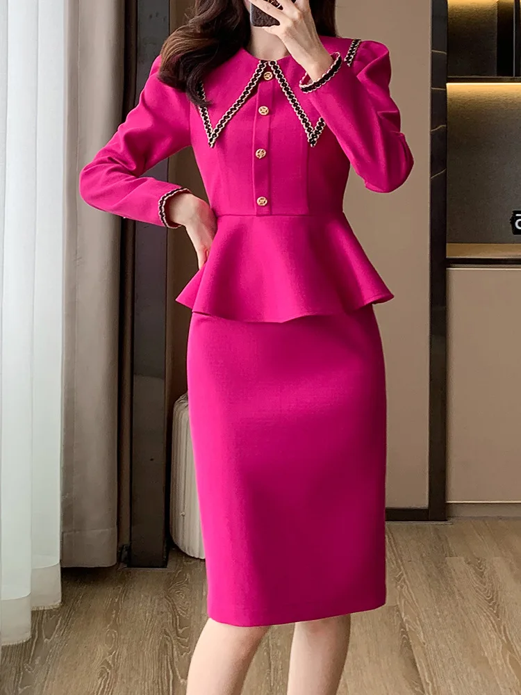 Peter Pan Collar Single-breasted Blazer Skirt Suit 2024