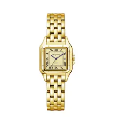 Elegant Square Design Stainless Steel Couple Quartz Watches (Gold Women)