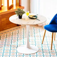 32 Inch |Round Dining Table with Faux Marble Top for Kitchen Bar Patio and More| Modern Small Coffee Table Living Room Accent 2