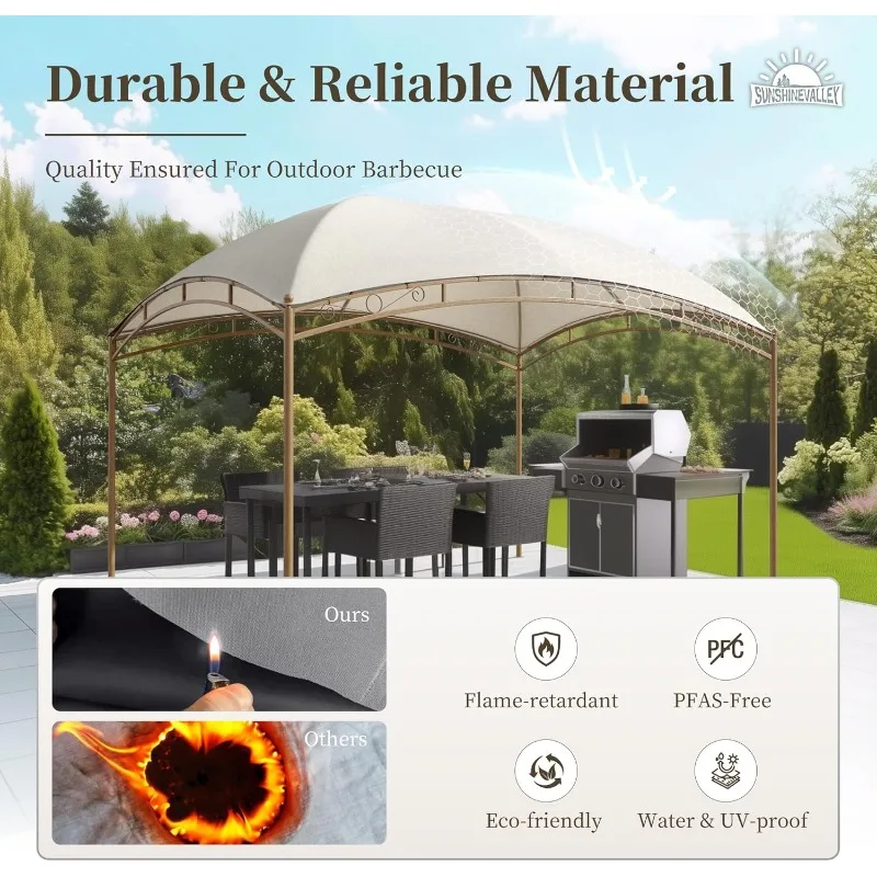 10'x13' Outdoor Gazebo,Waterproof Arc Canopy Tent with Permanent Galvanized Iron Pipe Frame 6