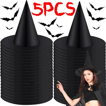 Sombrero de bruja de Halloween para adultos y niños, sombreros Unisex, suministros para fiestas de Halloween, decoraciones de utilería para disfraces, gorras de mago, blanco y negro