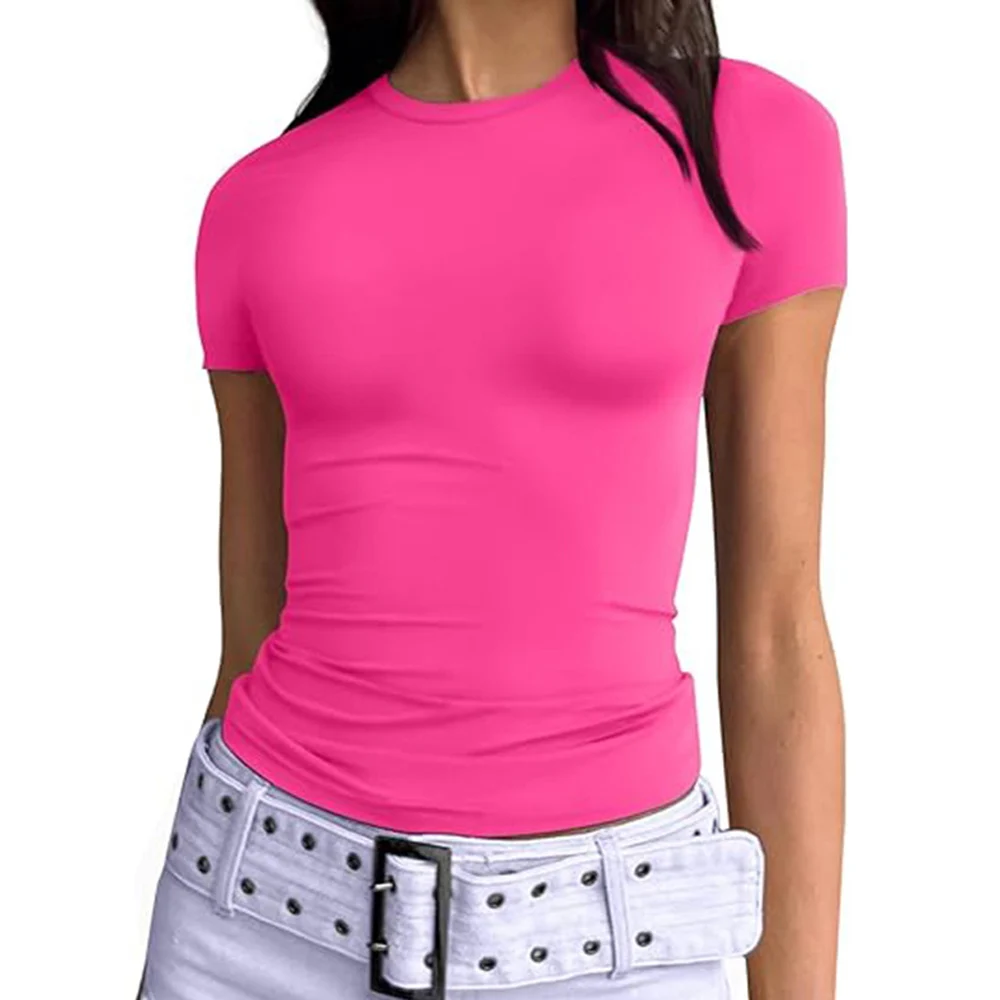 Women Round Collar Short Sleeve T Shirt Tops