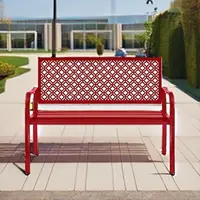 Best Choice Products Outdoor Bench 2 Person Metal Steel Benches Furniture for Garden  Patio  Porch  Entryway w Geometric Backres 1