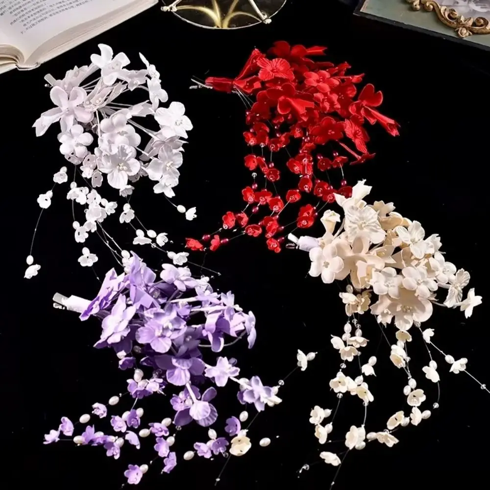 Neue Neue Chinesische Stil Blume Haarnadel Perle Luxus Seite Clip Entenschnabel Clip Braut Kopfbedeckungen – Detail 8