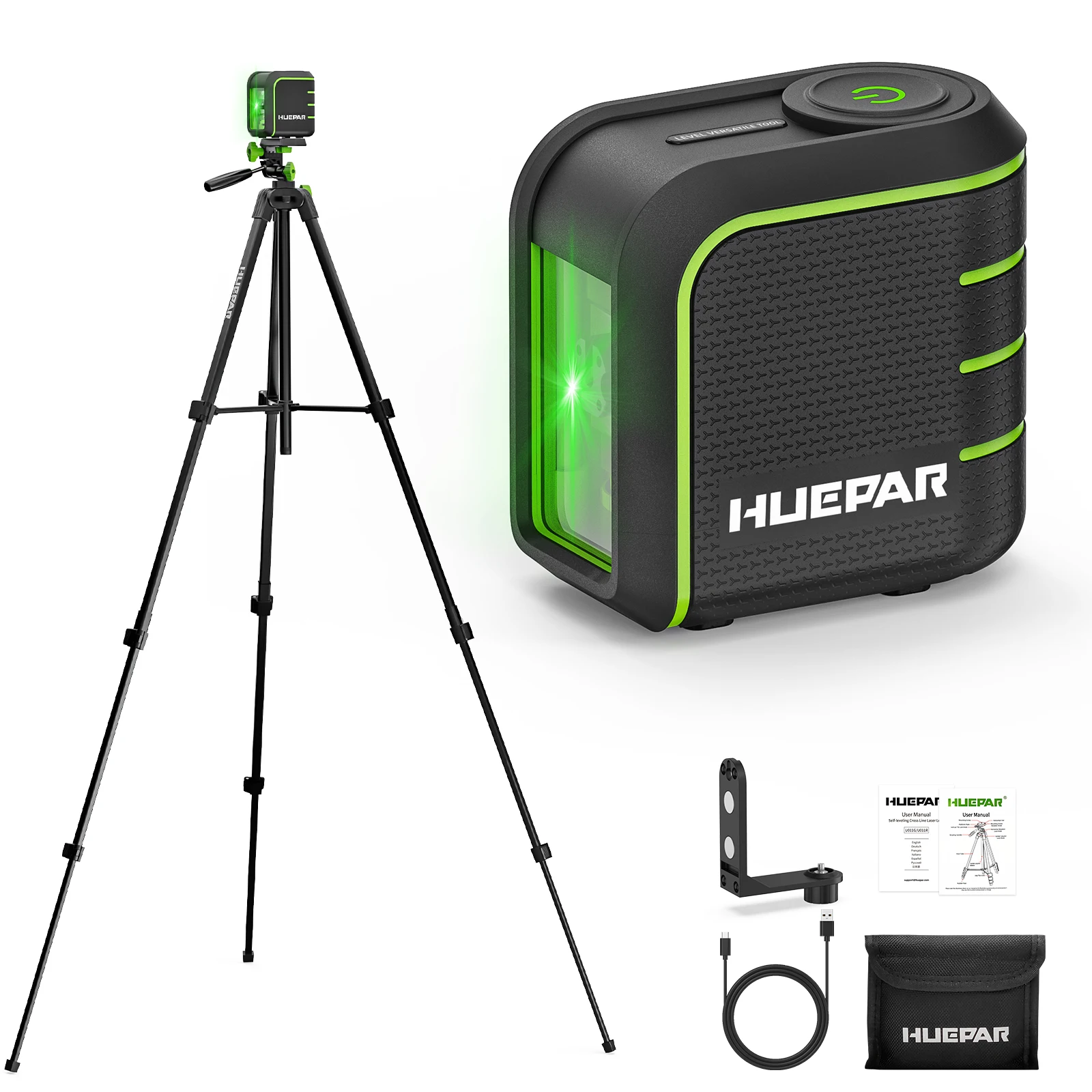 U011G green beam 2 lines self-leveling laser level with pulse mode & 2200mAh bat