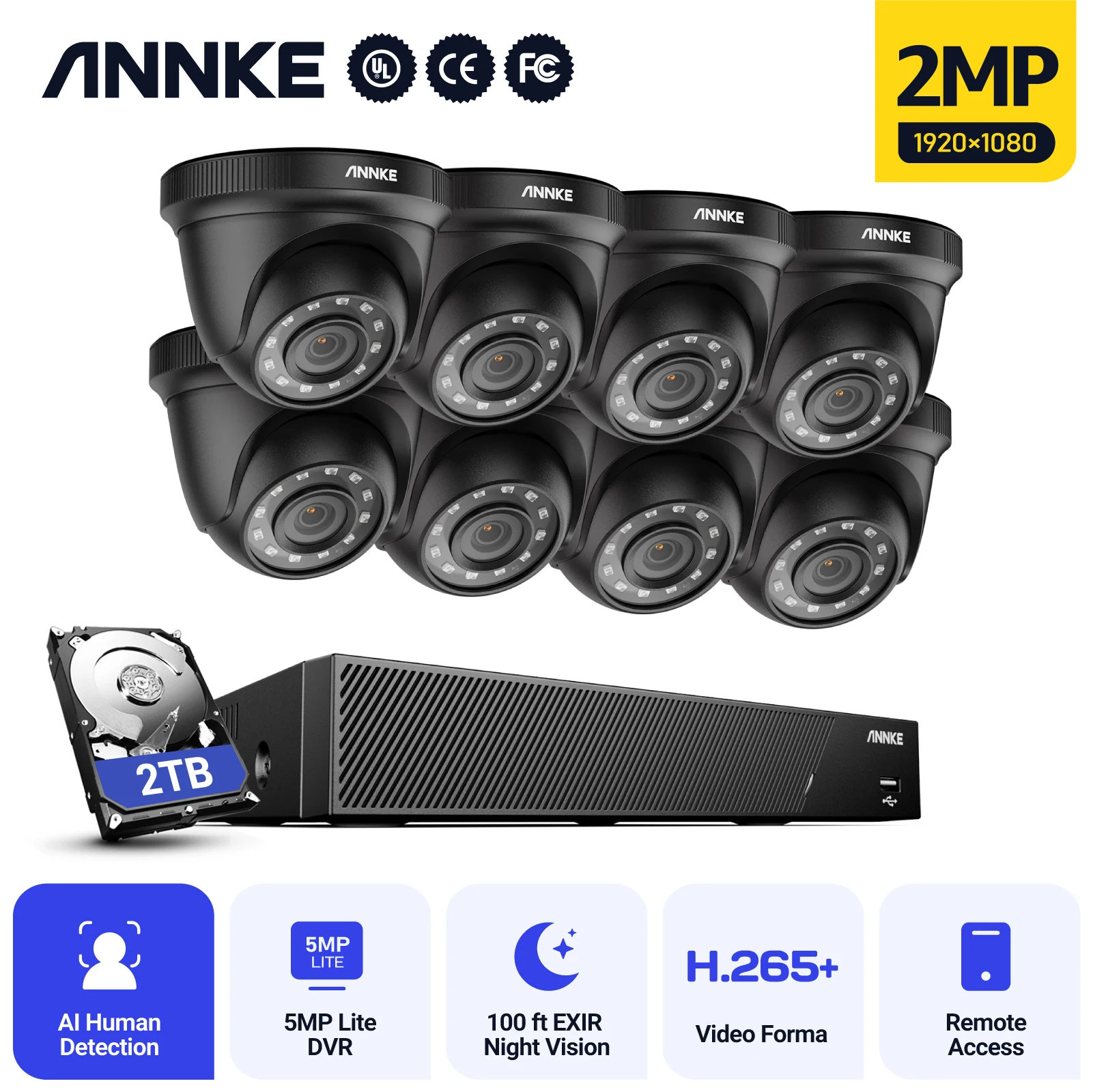ANNKE2MPCameraSecuritySystemKit5MPDVRSupportHumanDetection