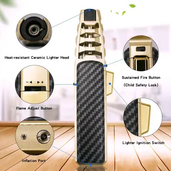 JOBON Metal Outdoor Windproof Butane Gas Lighter Turbine Torch Blue Flame Strong Fire Pistol Kitchen BBQ Baking Camping Tools 3