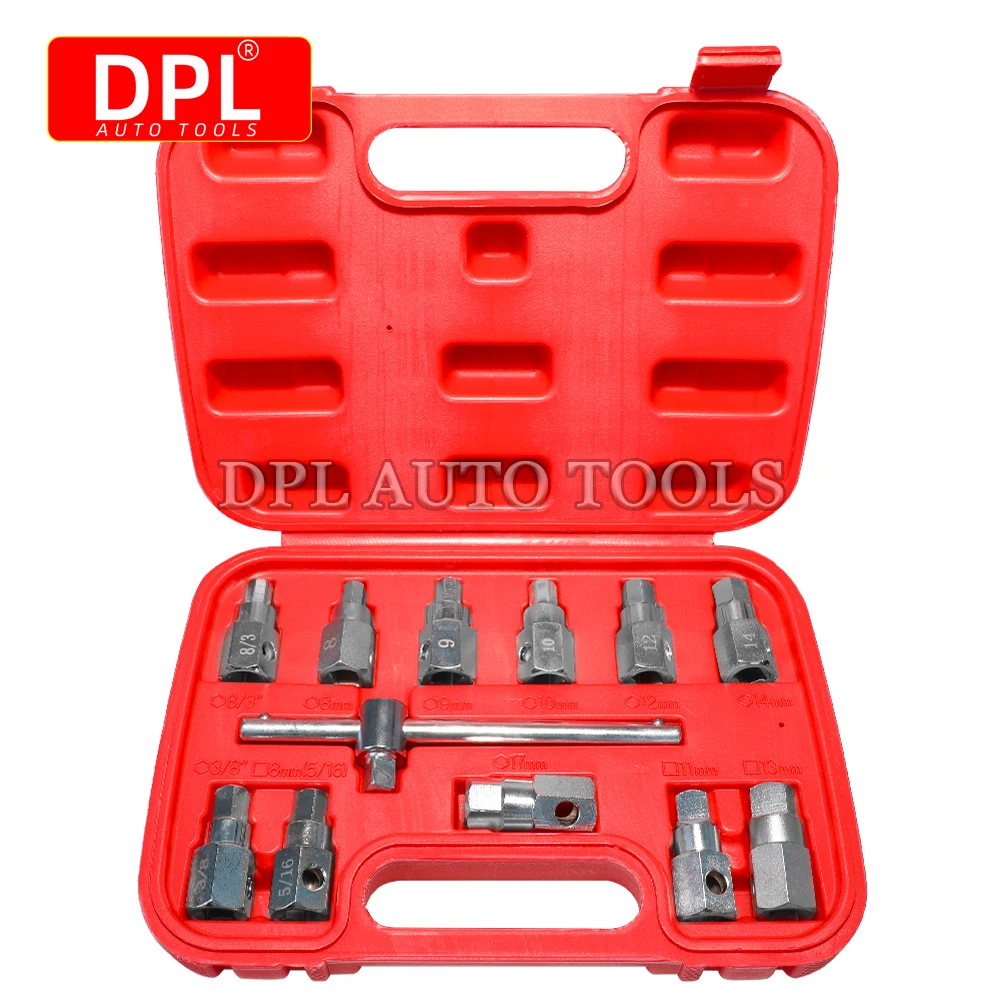 12PCSOilDrainPlugRemovalToolKeySetSquareHexagonSocketKitNut