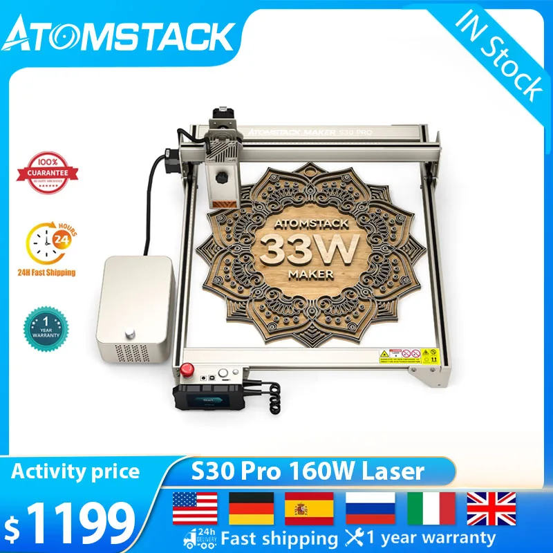 

ATOMSTACK S30 Pro Laser Engraver 160W DIY CNC Laser Engraving Cutting Machine 33W Output Metal Engraver Dual Air Assist