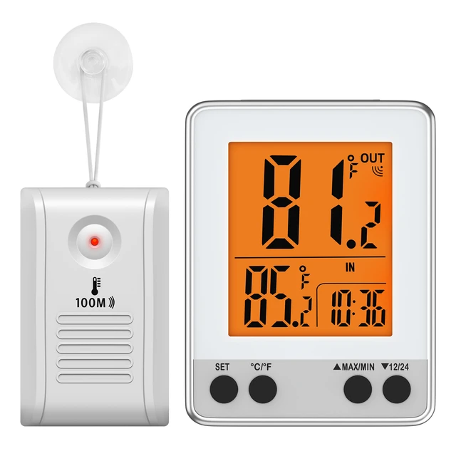 ORIA Wireless Thermometer LCD Display Indoor Outdoor Sensor Temperature  Sensor Indoor Digital Hygrometer Thermometer With Clock