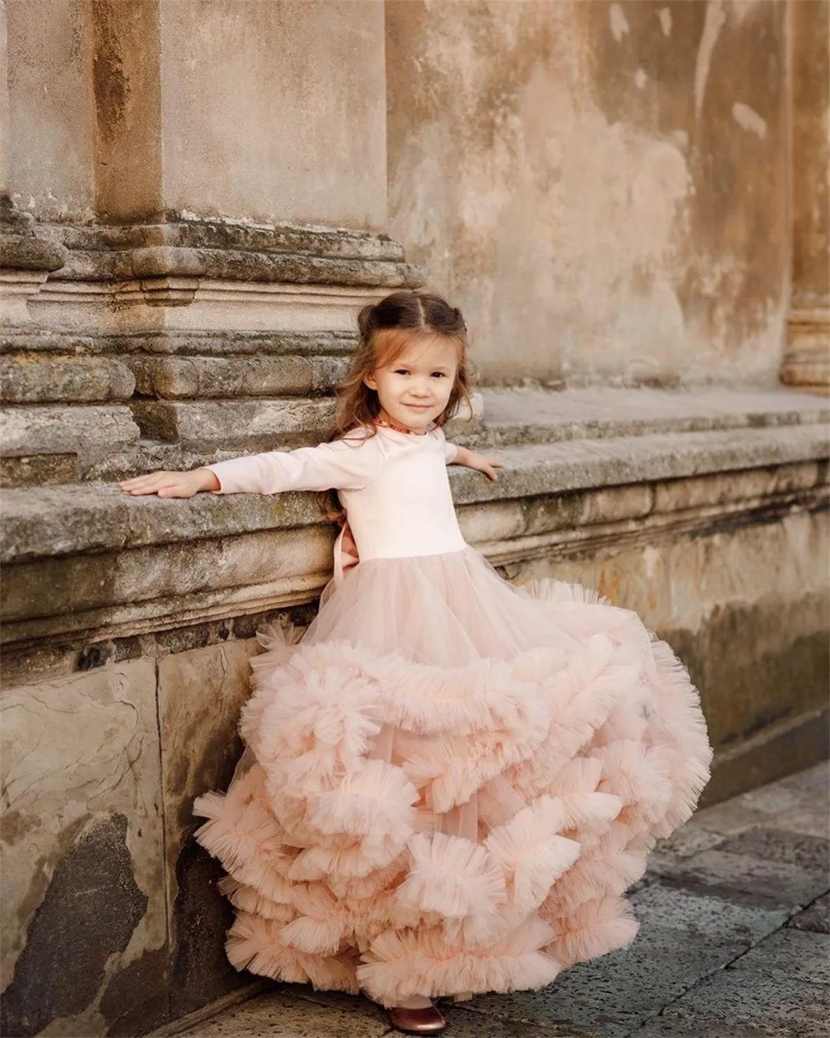 

Pink Tiers Flower Girl Dresses Ball Gown Tulle Little Princess Wedding Advanced Communion Pageant Dresses Official Occasion