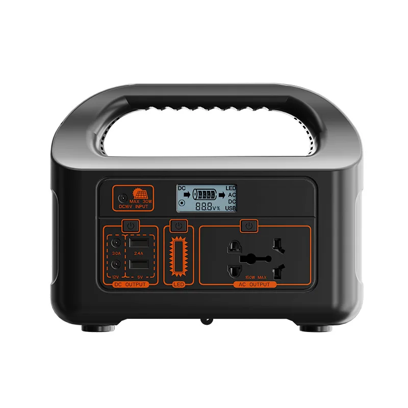 핫세일 150W 휴대용 파워스테이션 144Wh 220V/110V 순수 정현파 아웃도어 파워뱅크 LED 라이트 태양광 충전 지원
