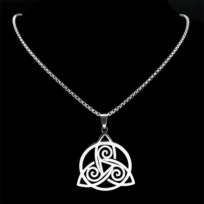 Collana Triskele con nodo celtico strega vichinga in acciaio inossidabile per donna uomo Wicca talismano soprannaturale gioielli a catena maschile N7062S02  36