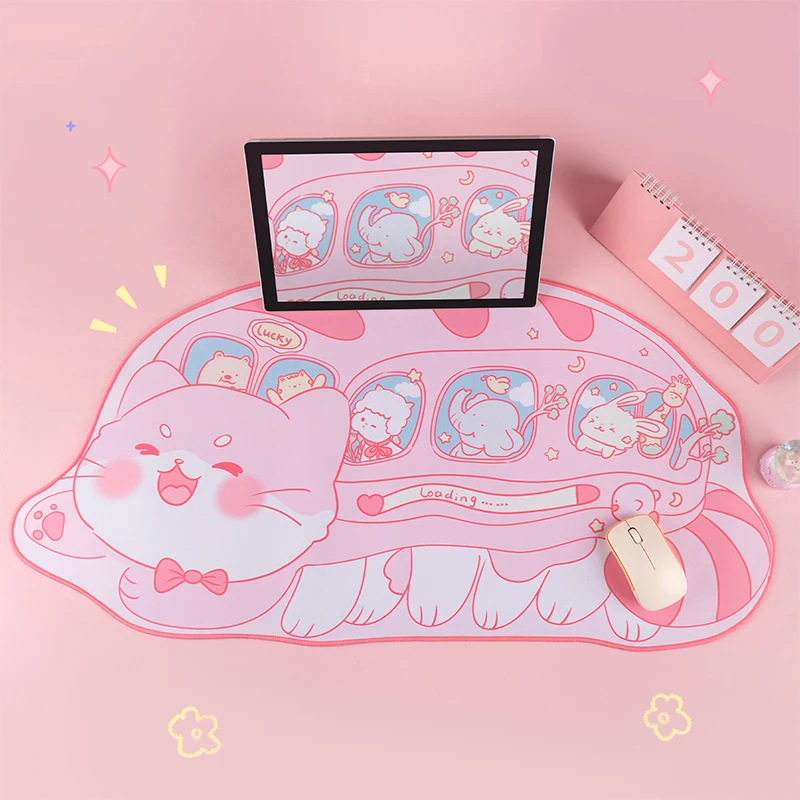 Kawaii Extra Large Gaming Mousepad Cute Cat Bus Laptop Desk Mat XXL Desk Pad Office Table Mat Anti-slip Waterproof Mats