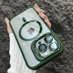 Luxury Magnetic Shockproof Phone Case with Magsafe Compatibility and Protective Glass Lens Cover - iPhone 14 (Dark Green)