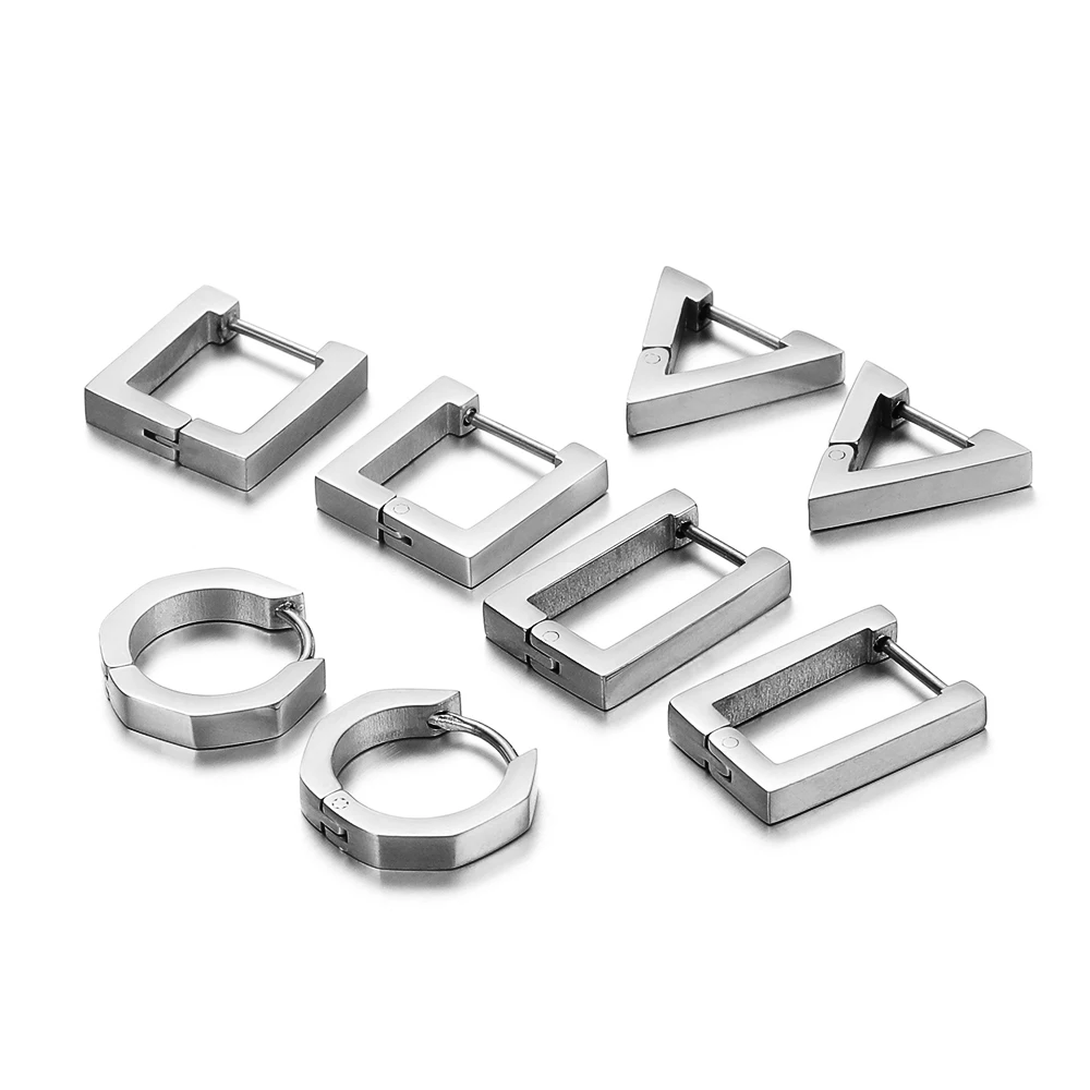Orecchini A Cerchio Uomo E Donna In Acciaio Inox – Design Punk Con Nappa Triangolare, 2 Pezzi, Colore Bianco, Altezza 72 Mm