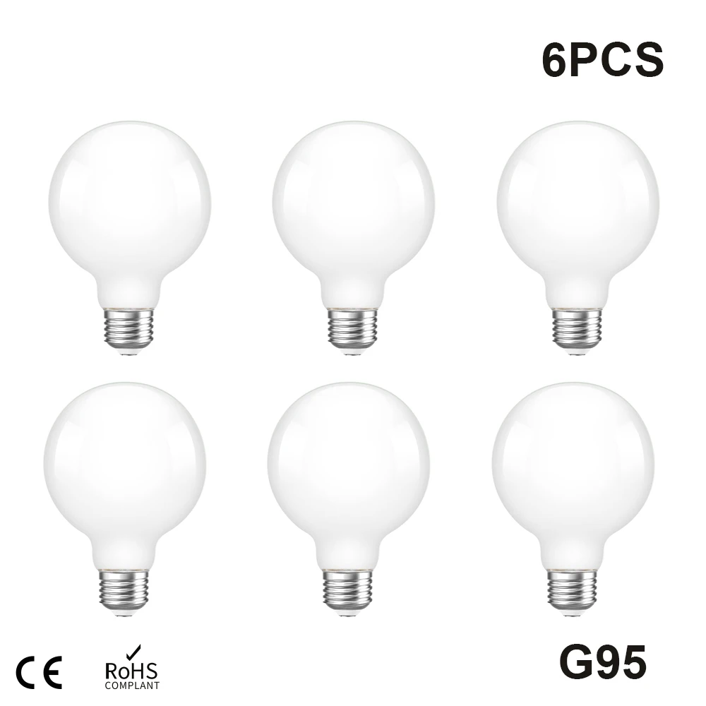 

6PCS Big LED Light Bulb E27 5W G95 Frosted Glass Bulb 85V-265V Globe Bulb Warm White 2700K Natural white 4000K Milky Light Bulb