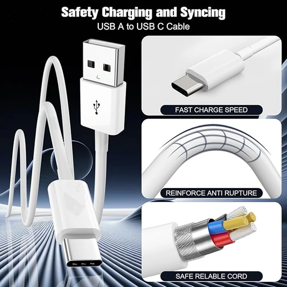 2팩 2M 타입 C 고속 충전 케이블 USB A to C 데이터 동기화 전송 충전기 코드 화이트