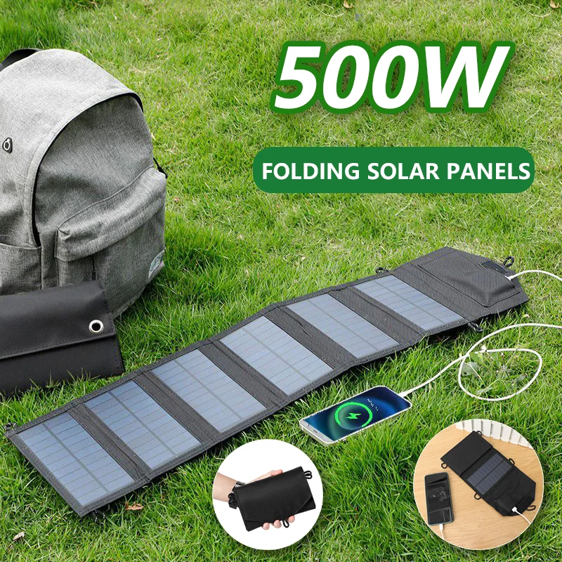 500W Portable Polysilicon Solar Panel Charger USB 5V DC Foldable Solar