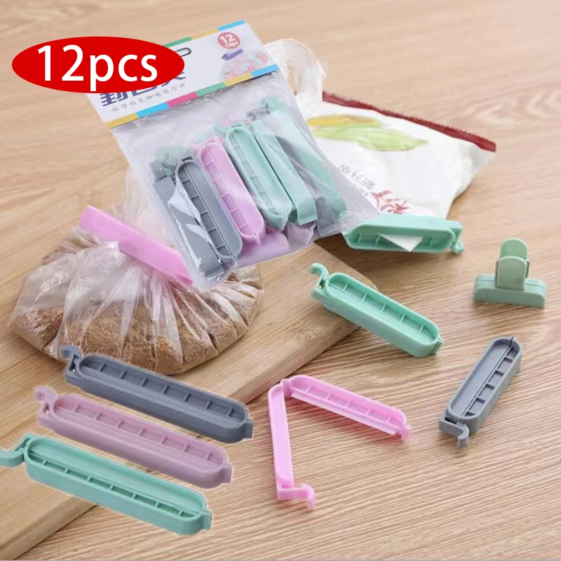 

12 шт. 3 размера портативные новые кухонные зажимы для хранения пищи закусок запечатывающие пакеты зажимы Зажим пластиковый инструмент кухонные аксессуары