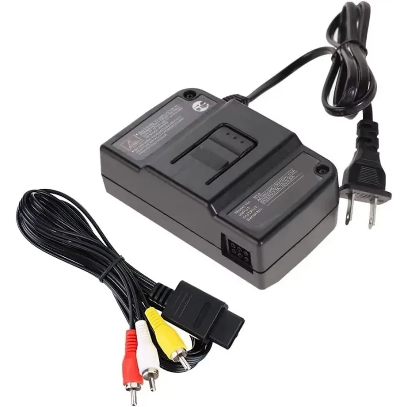 For N64 Replacement AC Adapter Power Supply and AV Composite Video Cable Cord for Nintendo 64 US EU Plug