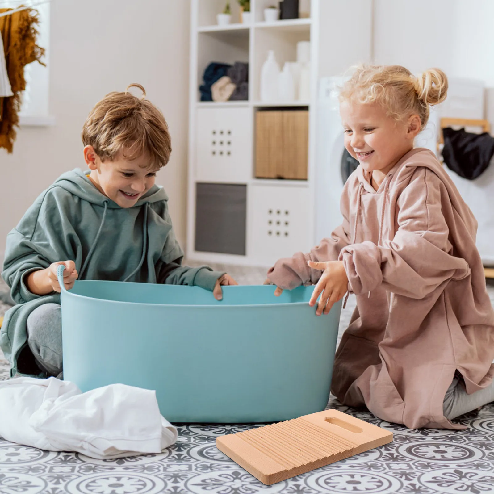 컴팩트한 소형 세탁판, 고급 너도밤나무 소재, 매끄러운 표면, 간편한 손세탁판, 여행, 가정, 세탁, 아이들용