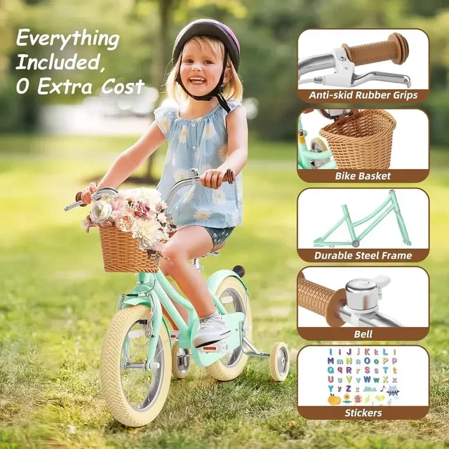 Children's Training Wheels Bike, 12-20 Inch, Adjustable Seat & Handlebar for Ages 2-12
