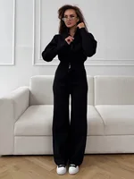 Bornladies Women's New Knit Zip Up Cardigan Wide Leg Pants Set Soft Fabric Cropped Elastic Waist Autumn Winter Fashion Sweater - Image 3