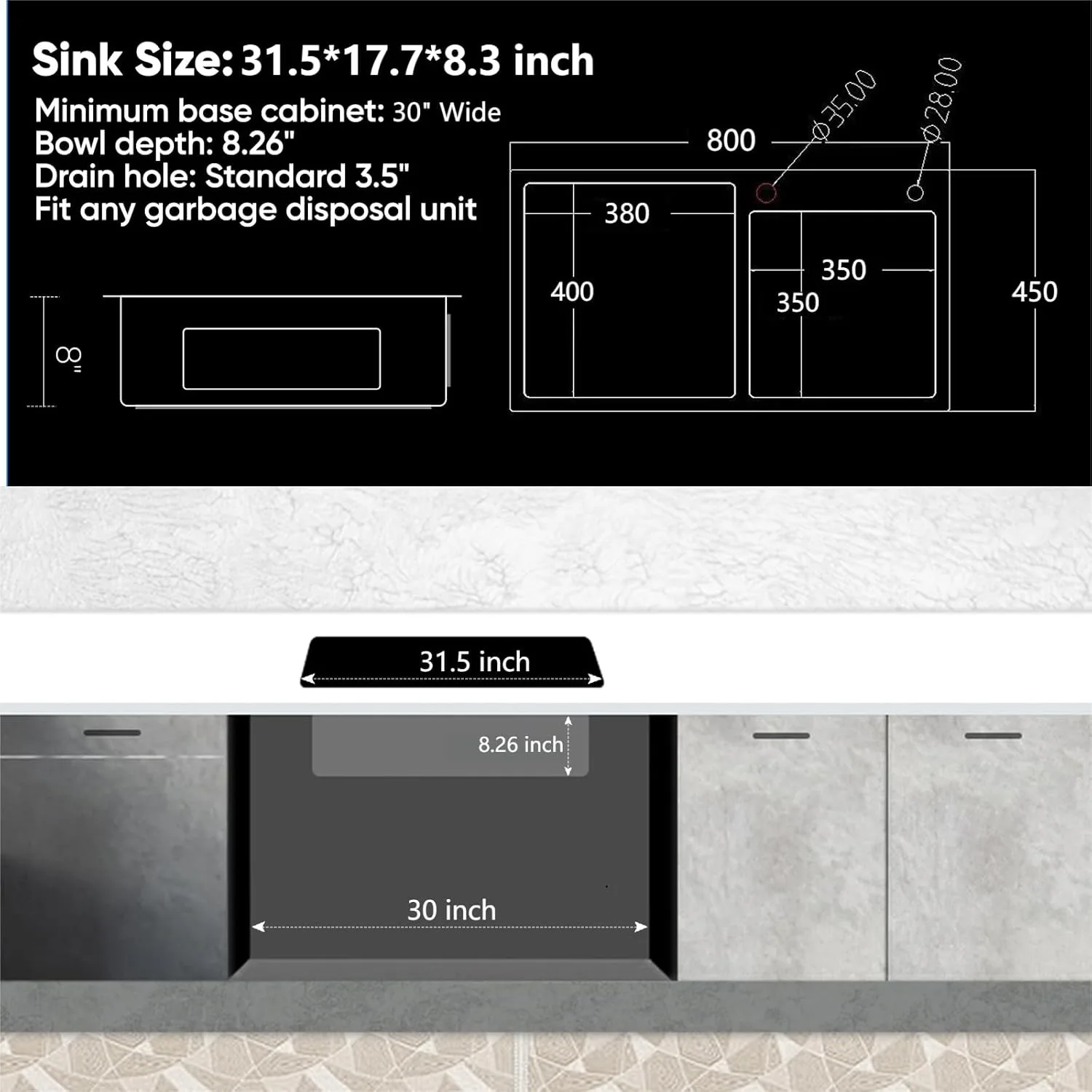 31" x 18" Black Double Bowl Kitchen Sink, Drop-in/Topmount Overmount Kitchen Sinks Basin with 304 Nano-Coated and Accessories 6
