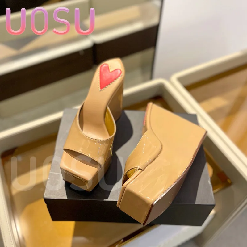 New Luxury Ladies Sandals Thick Bottom Waterproof Platform 5cm Slope Heel Fashion Women Shoes Square Toe Leak Toe Dress Shoes