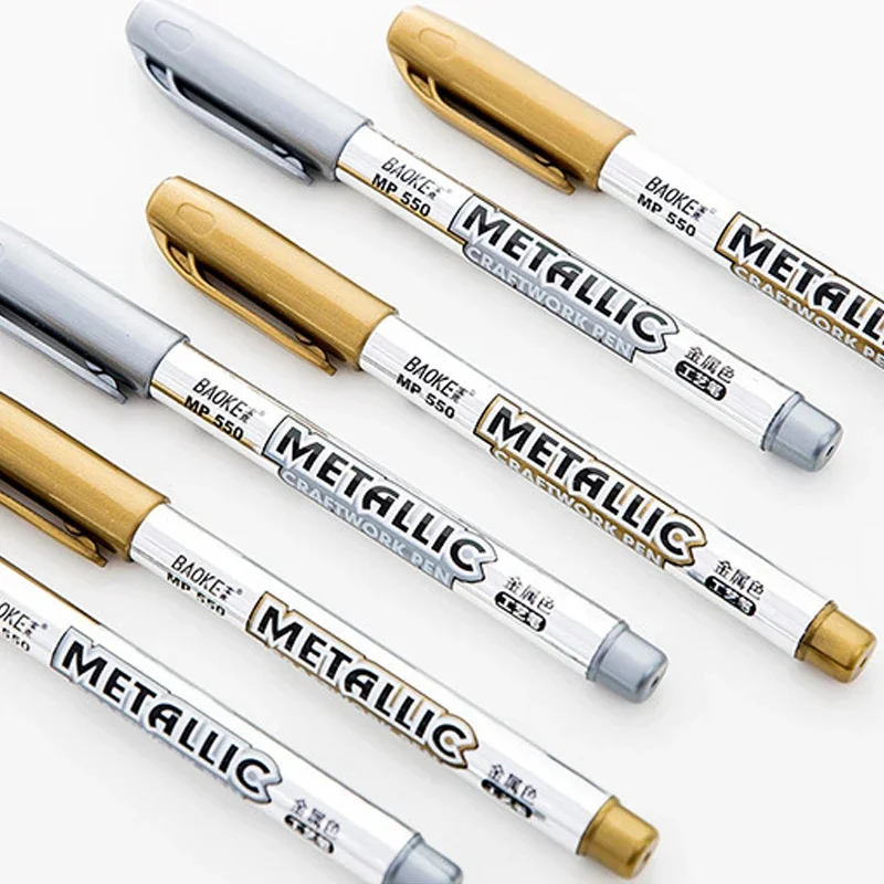 Metallic Marker Pen Waterproof Permanent Acrylic Gold Silver Color Pen Back to School Supplies Highlighter Marker DIY Painting 3