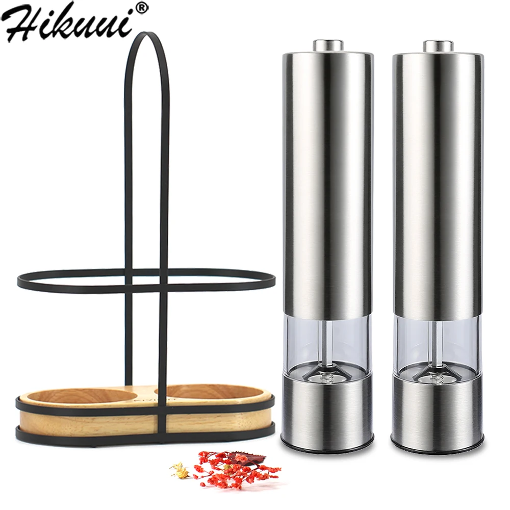 Stainless Steel Electric Pepper Grinder Portable One-handed operation Spice Grain Mill with Led Light for Home Kitchen Grinding Tool electric grinder pepper grinder