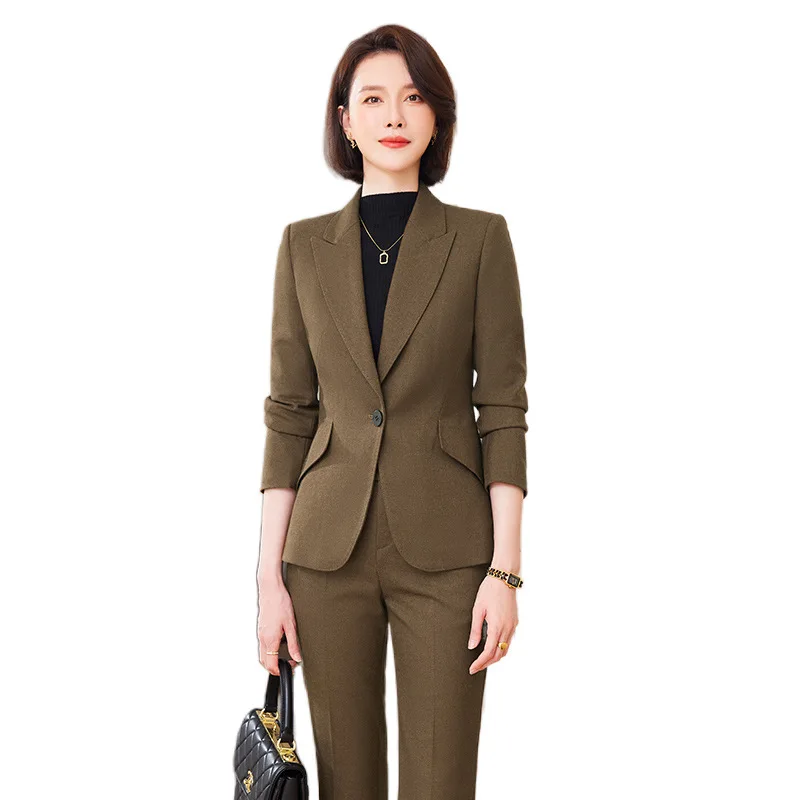 

Autumn Winter High Quality Fabric Formal Uniform Designs Pantsuits Professional Women Business Work Wear Suits OL Styles Blazers