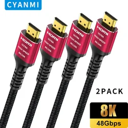 Ultra High-Speed 8K HDMI 2.1 Braided Cable, 48Gbps, Supports 4K@120Hz and 8K@60Hz - 2m (2PACK)