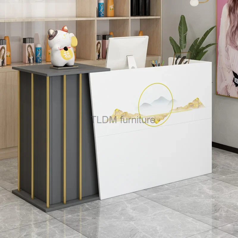 

Bar Counter Reception Desk Wood Display Cabinet Beauty Salon Reception Desk Commercial Office Escritorios De Oficina Furniture