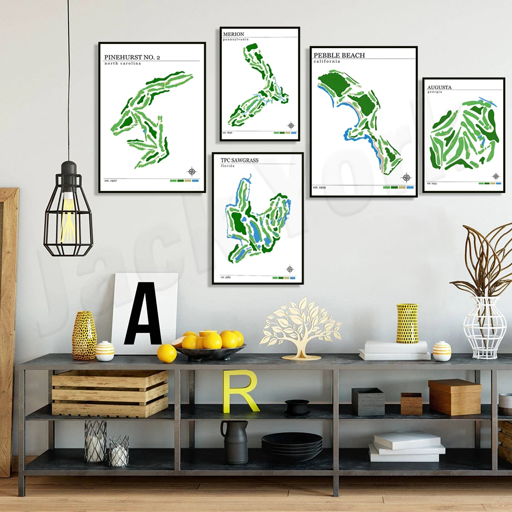 Pine Valley 2, Pine Valley Golf Club, Pebble Beach Golf Course, Tpc Sawgrass, Golf Course Map Poster, Golf Lover Gifts Modern Ar