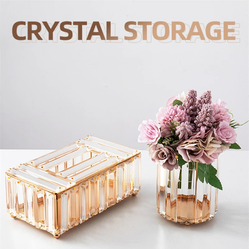 Crystal Tissue Box Nordic Fashionable Office Table Napkins Storage Box Bar Gold Diamond Holder Living Room Bedroom Decor Gift 3