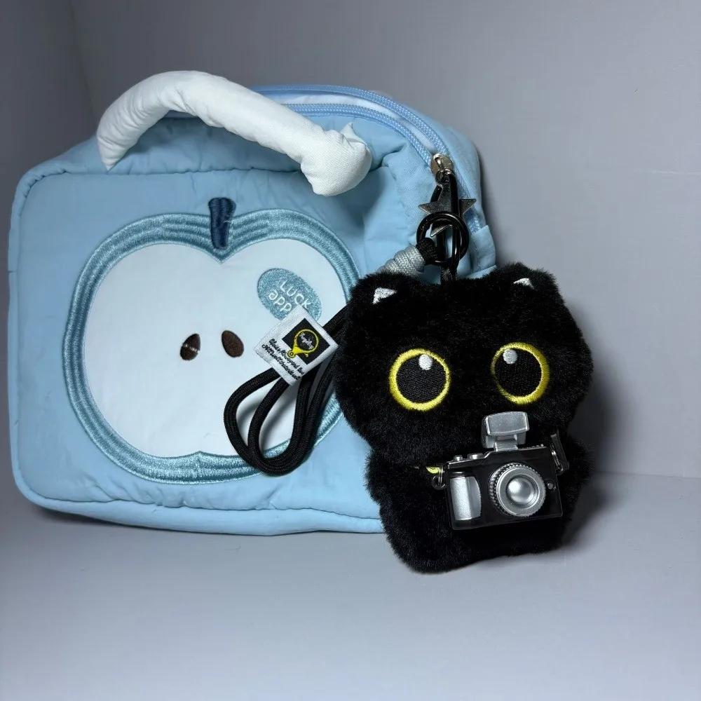 New Scarf Black Cat Plush Doll Keychain Camera Shoulder Bag Doll Bag Pendant Car Key Ring School Bag Decoration Nice Gift