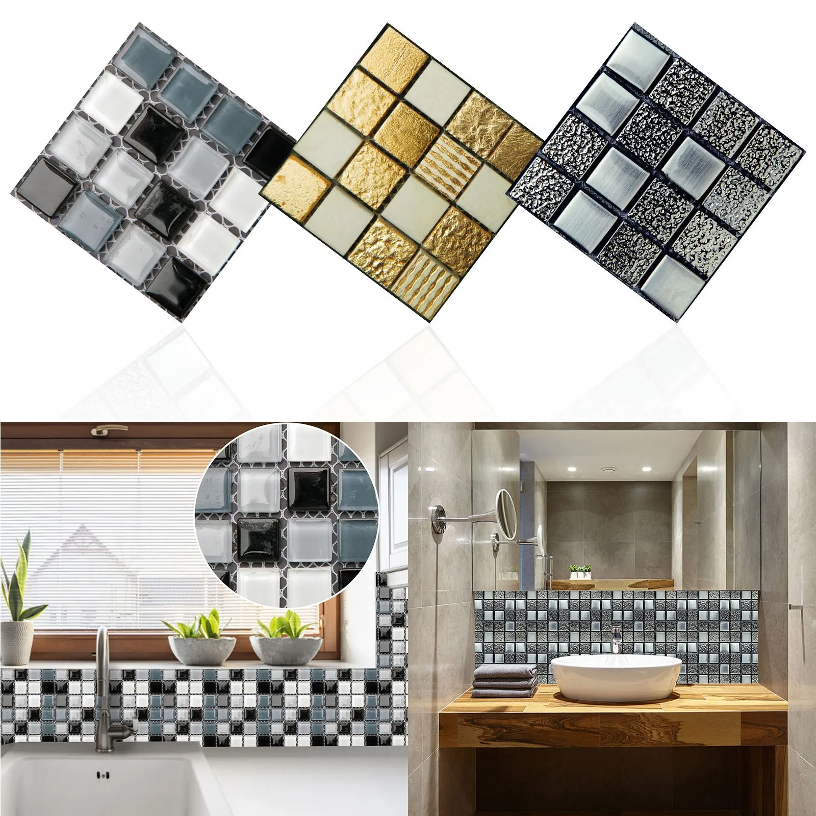 3d Mosaics Square Pvc Wall Tile Stickers Waterproof Diy Self Adhesive Kitchen Bathroom Art