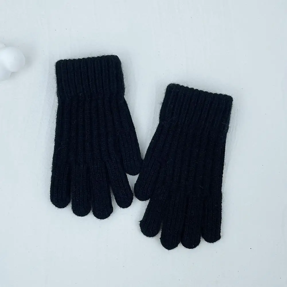 

Thick Knitted Gloves Children's Knitted Winter Gloves Warm Anti-slip Elastic Five Fingered Writing Gloves for Students Soft