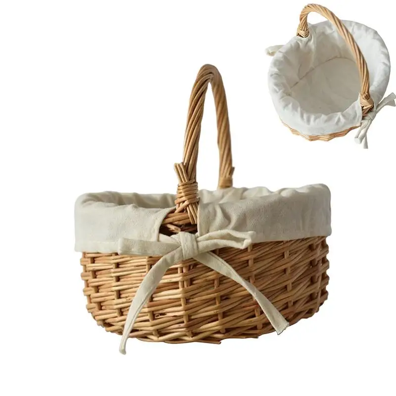 

Woven Basket for Storage Wicker Easter Storage Basket Portable Basket with Handle for Toys Cloth-Lined Empty Storage for Fruits