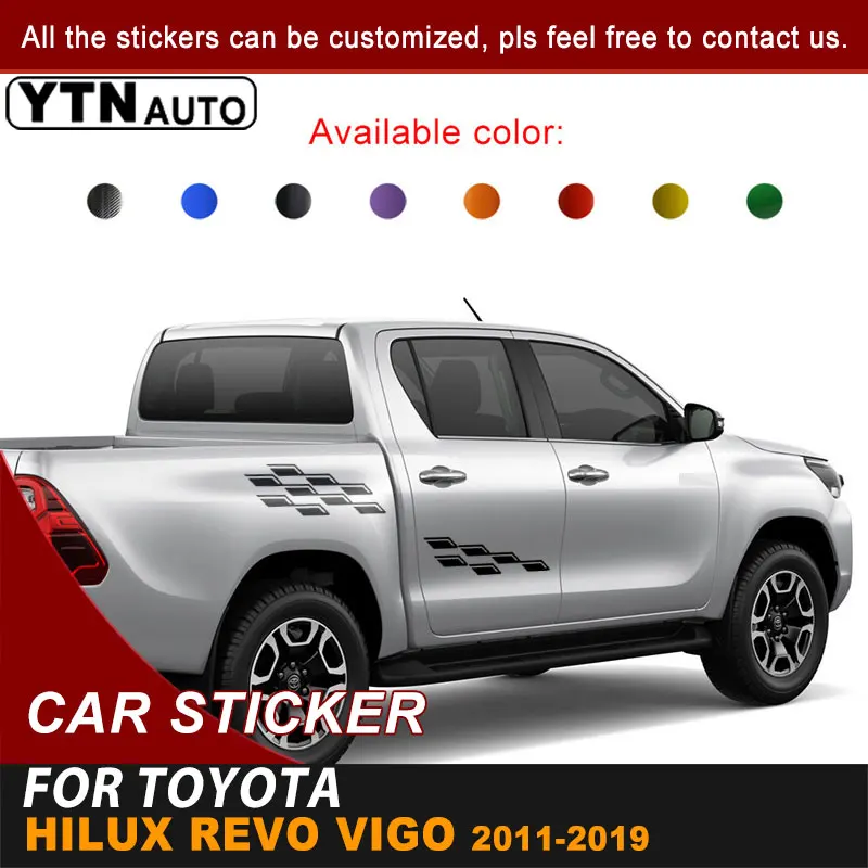 

Side Body Car Decals For Toyota Hilux Revo Vigo 2011-2016 2017 2018 2019 Square Styling Graphic Vinyl Bed Box Decoration Sticker