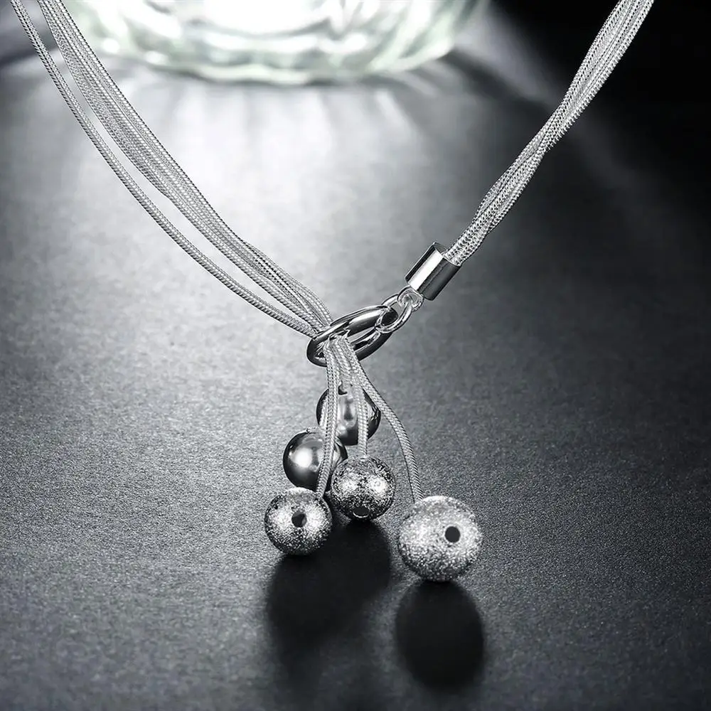 

Fashion brand 925 Sterling Silver Smooth Beads Necklace For Women Party Engagement Wedding Gifts Jewelry