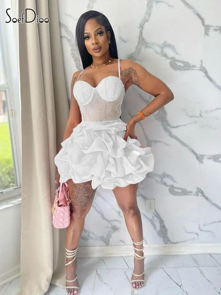 

Женское облегающее платье средней длины Soefdioo, обтягивающее Сетчатое платье со стразами, модель 2023 года