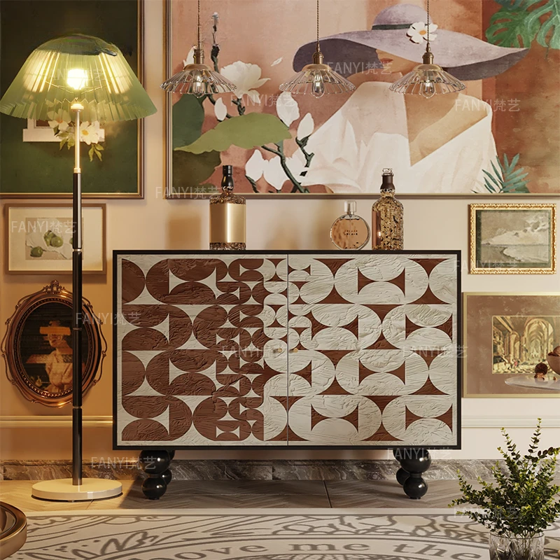 Luxurious simple line cabinet household solid wood sideboard multifunctional one-off