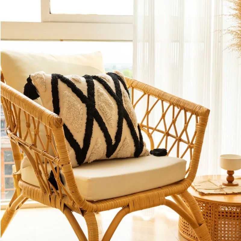 Modern Light Luxury Pillow Home Classic Black and White Checkered Loop Velvet Sofa Pillow Pillow Case Bedroom Cushion Cover