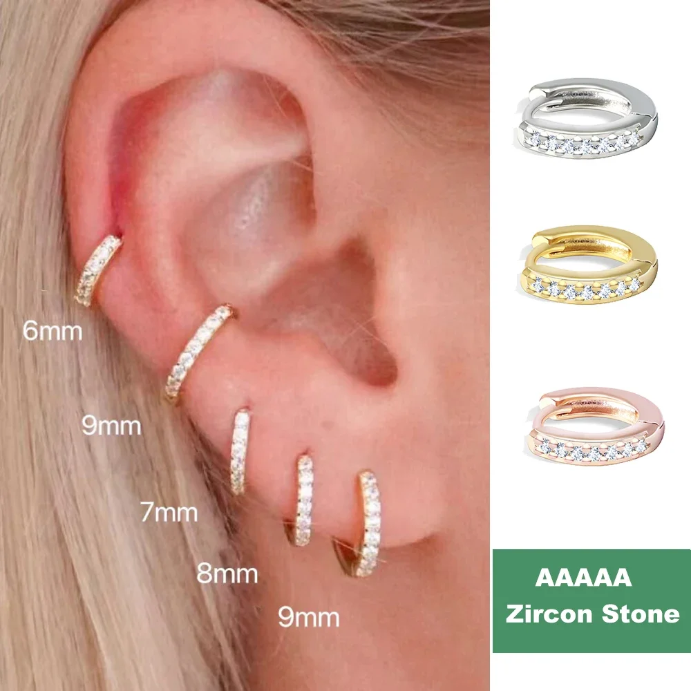 Mariasz Minimalist 5-9mm 316L Stainless Steel Hoop Earrings Crystal Zirconia Small Helix Tragus Gold Color Jewelry for Women 6