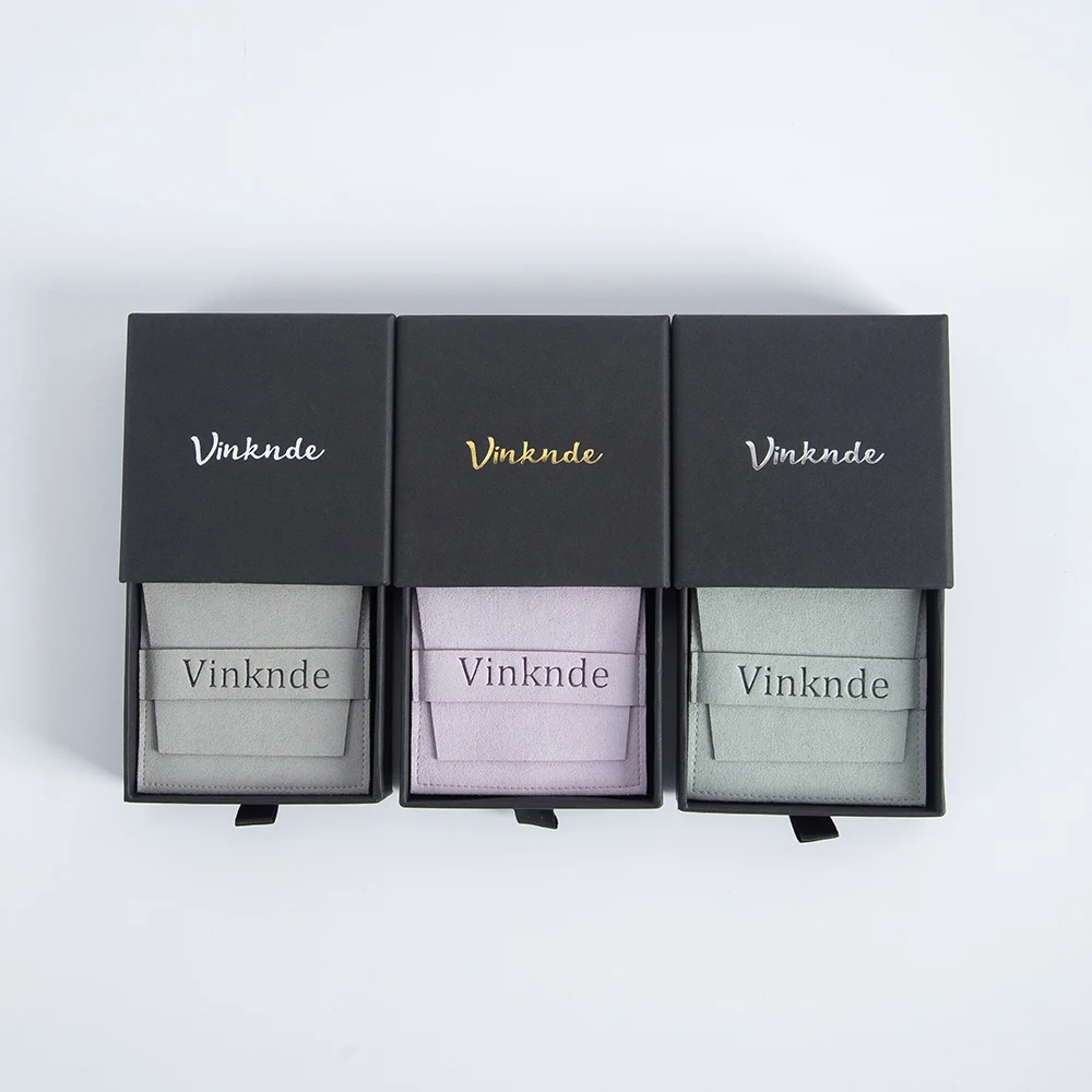 Luxury Custom Logo Black Paper Jewelry Packaging Box for Earrings Rings Bracelet Pendant Gift with Suede Microfiber Jewelry Bags